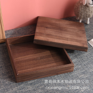 กล่องใส่เครื่องประดับไม้วอลนัทสีดำ 25x25x8 ซม. ทรงสี่เหลี่ยม บรรจุภัณฑ์ของขวัญ สไตล์เรียบง่าย - Product Image 3