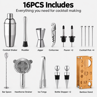 Peralatan Bar Stainless Steel 16Pcs Berkualitas Tinggi untuk Pembuatan Koktail, Set Shaker Koktail