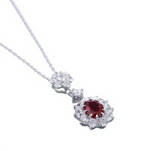 925 Silver <b>Ruby</b> Pendant <b>Necklace</b> With Diamond Halo Classic Women's Engagement Jewelry IGI Certified - Product Image 1