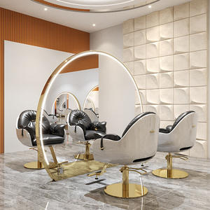 Altri mobili salone doppio lato specchio singolo oro verticale cornice nera specchio parrucchiere stazione barbiere negozio - Product Image 2