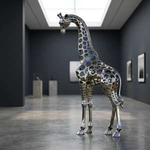 Sculpture de girafe en résine personnalisée, aspect métal poli, figurine animale, décoration artistique pour la maison, le bureau, l'hôtel - Product Image 3