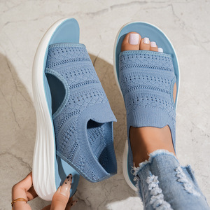 Sandales à talons compensés rondes <span class=keywords><strong>en</strong></span> promotion, matière respirante, semelle extérieure confortable <span class=keywords><strong>en</strong></span> EVA, chaussures d'été pour femmes - Product Image 5