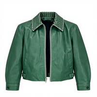 Veste moto en simili cuir vert pour homme