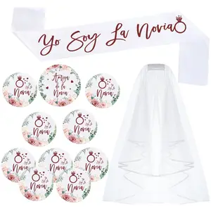 Conjunto de decoração para festas de noiva, faixa com emblemas para noiva, roupa de noiva para banho de solteira, roupa de festa para galinha