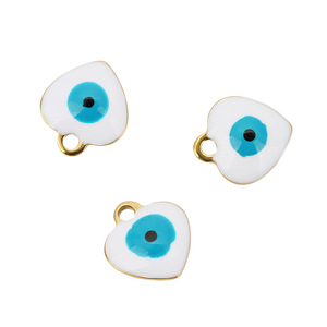 Breloque en émail Aceworks Cœur Œil Maléfique |   Connecteur de pendentif Nazar en acier inoxydable plaqué or 18 carats pour bracelet et collier DIY - Product Image 4