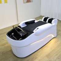 Chaise de massage multifonctionnelle moderne pour salon de coiffure avec lumière LED et lavabo en céramique pour salon de coiffure