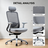 Chaise de bureau ergonomique confortable avec appui-tête et dossier rotatifs et revêtement en tissu