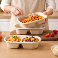 Boîte alimentaire compostable en bagasse de canne à sucre à 2 compartiments, jetable, pour plats à emporter, de qualité alimentaire, rectangulaire
