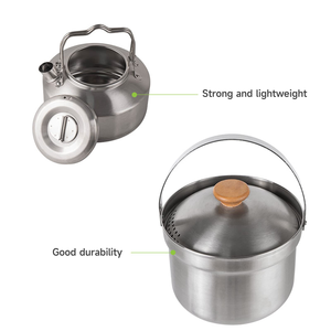 Ensemble de casseroles de camping en acier inoxydable avec revêtement antiadhésif, empilables, pour pique-nique et cuisine en plein air, avec bouilloire - Product Image 2