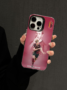 Coque de téléphone pour iPhone 16/15/13/12 ProMax avec impression personnalisée, motif joueur de football belge, dégradé <span class=keywords><strong>bordeaux</strong></span>, finition mate, antichoc - Product Image 3