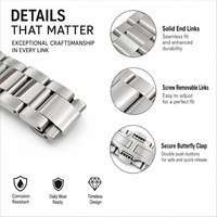 Bracelet de montre réglable en acier inoxydable 316L poli, étanche, à trois maillons, pour remplacement de bracelet de montre connectée