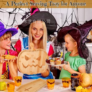 Halloween Pumpkin Wooden Cheese Plate Customizable Pine Serving <b>Tray</b> For Party <b>Snack</b> - Product Image 4