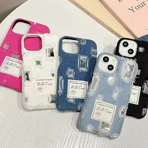 New arrival Vintage Mirror Perforated Denim luxury designer Phone Case For iPhone anti drop