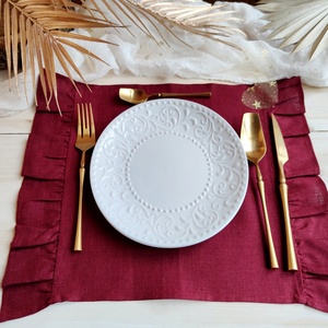 French Luxury Flax Pure <b>Linen</b> <b>Cloth</b> Napkins Ruffle Edge Wedding <b>Table</b> Placemat Handmade OEKO-Tex Certified Custom Size Classic - Product Image 5