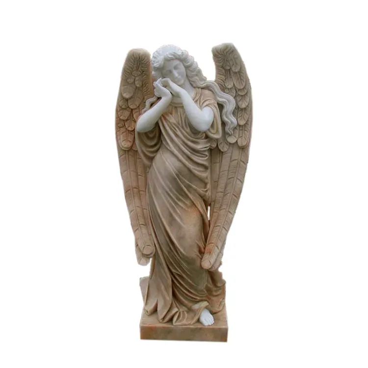 Decorazione del prodotto in marmo scultura di angelo in marmo bianco intagliato a mano in pietra a grandezza naturale