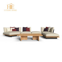 Ensemble de canapés en teck de luxe, canapé de jardin, villa, hôtel, canapé en bois résistant aux intempéries, canapé d'extérieur en forme de L
