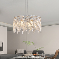 Lustres en cristal contemporains luxueux Lustre en cristal argenté moderne Lampe suspendue chaude pour salle à manger