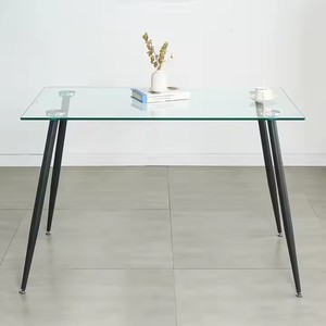 <span class=keywords><strong>Table</strong></span> à manger rectangulaire moderne en verre trempé <span class=keywords><strong>avec</strong></span> pieds en métal noir pour cuisine et salle à manger - Product Image 1