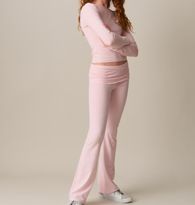 New Arrival Women's Casual 2-Piece Set Solid Color Short Top Long Flared Pants Double Layer Custom Logo Printed Crew Neck Short Custom Logo Loungewear Sets