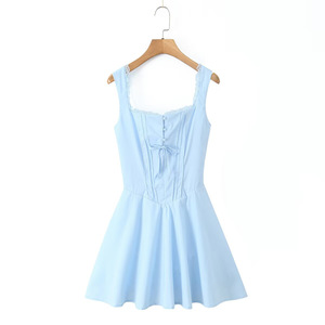 Vestido de Verano 2026 Estilo Europeo Americano para <span class=keywords><strong>Mujer</strong></span>, Falda Corta de Cintura Alta, Encaje Floral, Cuello en V, Sin Mangas - Product Image 5