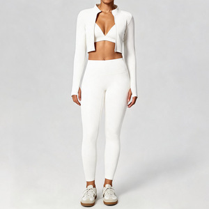 Wholesale Activewear Jogger <strong>Leggings</strong> <strong>3</strong> Pcs Gym Fitness Sportswear Yoga Zipper Jacket Sports Bra Yoga Set for <strong>Women</strong> - Product Image 6