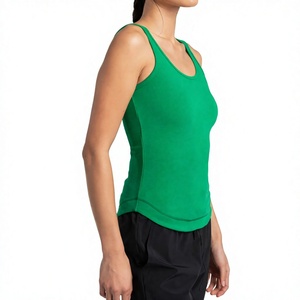 Women's Green <b>Sleeveless</b> Tank <b>Top</b> Scoop Neck Casual <b>Knitted</b> Spandex/Polyester Solid Color Breathable Eco-Friendly Quick Dry 180g - Product Image 4