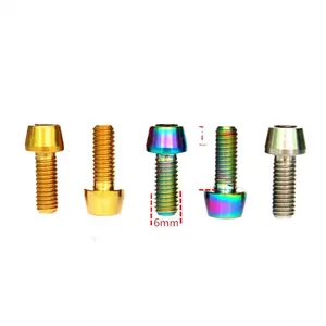SDPSI DCT (2) M6x15mm Ti/Golden/Rainbow GR5 TC4 Titanium Cone Head Bolts For Bicycle Brake