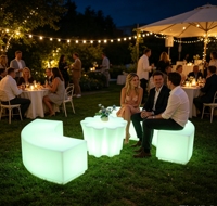 Ensemble de bar lumineux LED moderne, écologique, durable, résistant à l'eau, table fleurie, tabourets courbes, mobilier lumineux d'extérieur, hôtel, cuisine