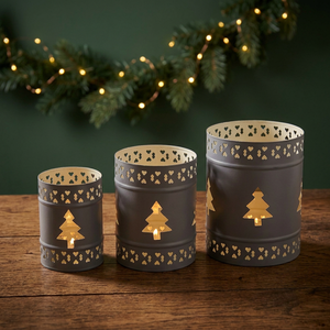 Ensemble de 3 bougeoirs en fer faits à la main, écologiques, sans plomb, motif sapin de Noël, résistants à la chaleur, décoration pour la maison - Product Image 3