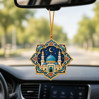 Pendentif de voiture en résine UV musulmane, ornements suspendus 3D en relief mosquée, lune et étoile, décoration murale pour la maison, souvenir du Ramadan, de l'Aïd, du Hajj et de l'Omra