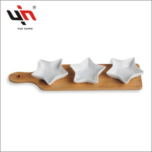 Nova Chegada Cerâmica Em Forma De Estrela Pudim Tigelas Artesanal Funky Turco Cerâmica Tigela Com Base De Madeira Simples Tempero Prato - Product Image 3