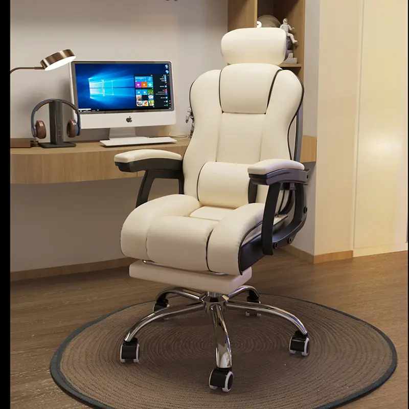 Silla de oficina de carreras blanca de lujo cómoda silla giratoria reclinable de jefe silla de oficina ergonómica de cuero ejecutivo