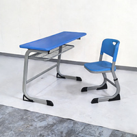 Conjunto de Mesa e Cadeira Escolar Personalizado OEM, Tampo Azul em PE, Mobiliário Ergonômico para Sala de Aula, Mesa de Estudo para Estudantes