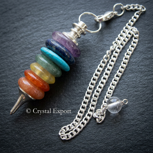Chakra Gemstone Pendulum <b>with</b> Silver Chain and Clear <b>Crystal</b> Ball Handmade for Reiki Feng Shui Healing - Product Image 3