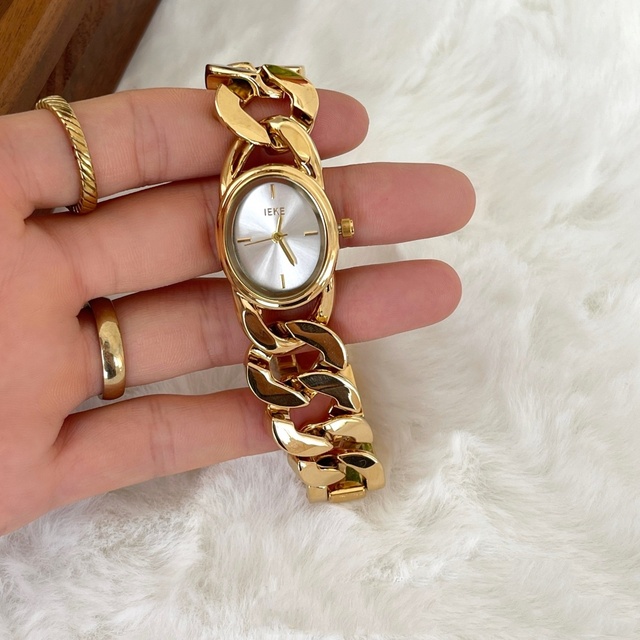 IEKE Gold Oval Eco-Friendly Quartz Fresh Steel Strap Watch Factory Wholesale Foreign Trade Live Streaming for Business Woman
