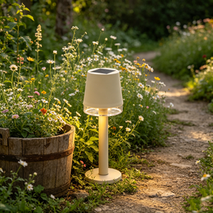 Lámpara <span class=keywords><strong>Solar</strong></span> Moderna para Jardín con Decoración de Anillo de Cristal y Poste de Plástico Beige para Iluminación de Caminos y Paisajes Exteriores - Product Image 3