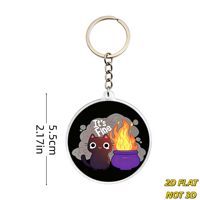 Porte-clés en acrylique It's Fine Cat & Cauldron, chat noir mignon souriant près d'une pot violette en flamme avec fumée, humour amusant et pétillant