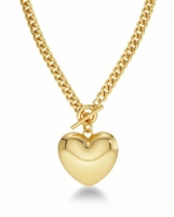 Collier personnalisé en acier inoxydable plaqué or PVD avec pendentif cœur, chaîne cubaine, fermoir à bascule, étanche et hypoallergénique