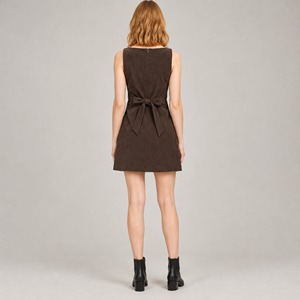 Vestido Mini <span class=keywords><strong>de</strong></span> Pana Marrón para Mujer, Sin Mangas, Cuello Barco, Lazo en la Espalda, Ideal para Otoño, Fabricante <span class=keywords><strong>de</strong></span> Vestidos <span class=keywords><strong>de</strong></span> Pana - Product Image 2