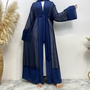Summer Fashion Polka Dot Open Abaya with Matching Chiffon Scarf and White Inner slip Dress 5 Colors (1937+6435) - Product Image 3