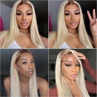 Perruque à dentelle frontale 360 transparente HD, cheveux humains 100%, raides, blond cendré 613 ombré, racines brun foncé pré-épilées