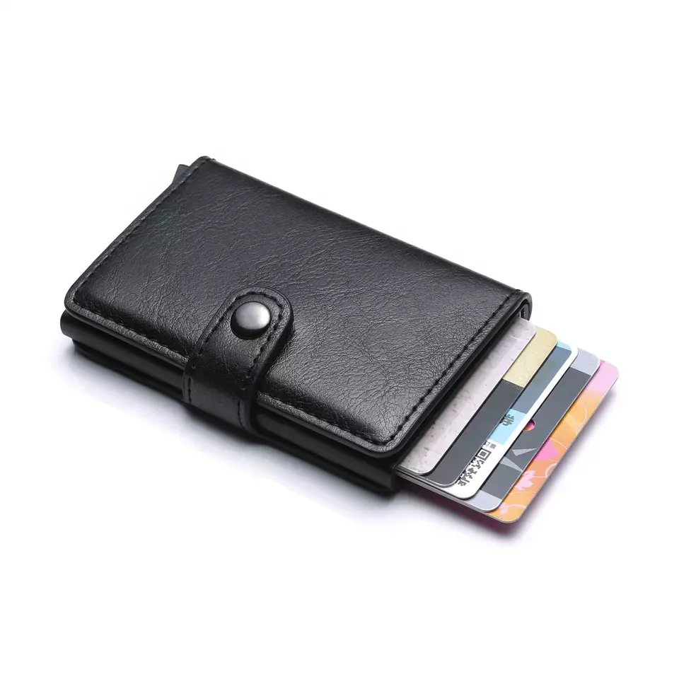 RFID Credit Card Holder Pu Leather Wallet Aluminum Wallet Pop Up RFID Credit Card Holder Wallet for Men Women