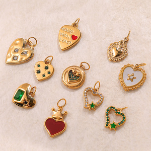 Colgante de Acero Inoxidable en Forma de Corazón con Circonita para Fabricación de Joyas, Chapado en Oro de 18K, Diseño Irregular, Primavera 2025 - Product Image 3