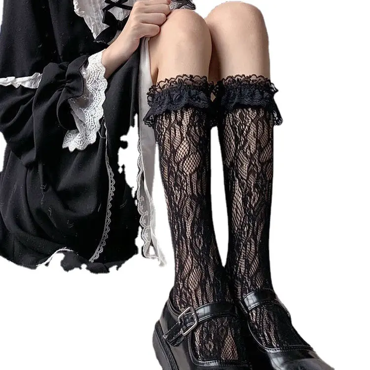 Fast dispatch lolita white frilly sheer tulle lace cuff socks for girls lady women