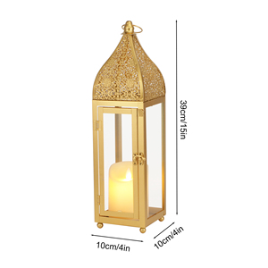 Nouvelle bougie en or lanterne Eid Mubarak lanterne Ramadan décoration de Table couleur or lanterne en métal pour la décoration de l'événement à la maison - Product Image 2