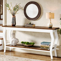 Table console vintage à 2 niveaux de 70,9 pouces, table de canapé en bois brun et blanc à placer derrière le canapé avec pieds en métal pour le couloir ou le salon