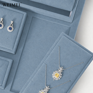 WEIMEI Dusty Blue Velvet Modular <b>Watch</b> Bracelet Necklace Earring <b>Ring</b> Counter Display for Boutique Gift Shop Jewelry Display Set - Product Image 5