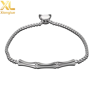Bracelet jonc ajustable en acier inoxydable plaqué or PVD, motif bambou, chaîne à maillons, bijoux de mode simples - Product Image 1