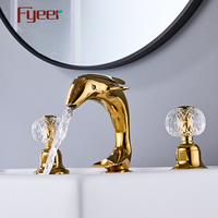 Fyeer Robinet de lavabo en laiton massif Dolphin doré répandu Noyau de valve en céramique avec poignée en cristal