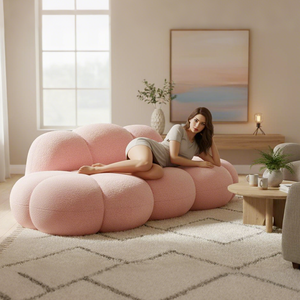 Sofa awan Nordik Modern untuk ruang tamu Sofa lantai terkompresi Sofa bagian bawah domba merah muda nyaman untuk penggunaan apartemen - Product Image 1